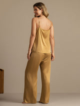 [Tan] SilkSilky-AU 19Momme Machine-Washable Silk Spaghetti Strap Scoop Neck Camisole Set 002