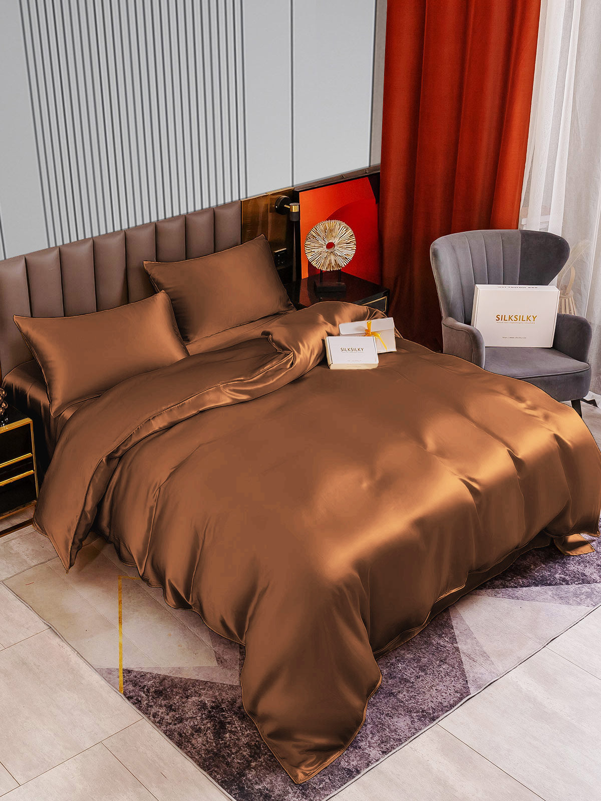 [Coffee] SilkSilky-AU 22Momme Bedding Set 002