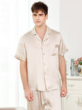 SilkSilky AU 19Momme Pure Silk Short Sleeve Lapel Men's Pyjamas Beige 001