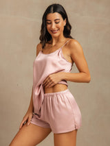 [Peach Skin] SilkSilky-AU 19Momme Machine-Washable Silk Sleeveless Round Neck Camisole Set 003