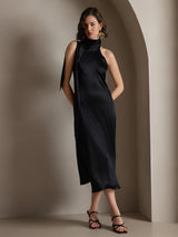 [Black] SilkSilky-AU Sleeveless Tie Neck Dress 006