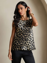 [Leopard] SilkSilky-AU 19Momme Silk Round Neck Women's T-Shirt 004