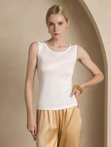 [White] SilkSilky-AU 100% Silk Jersey Sleeveless Round Neck Women's T-Shirt 001