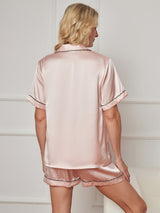 [Pink] SilkSilky-AU Short Sleeve Lapel Collar Women's Pyjamas 002