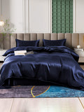 SilkSilky AU 25Momme Pure Silk Bedding Set DarkBlue 001