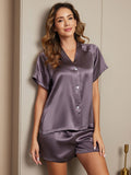 SilkSilky AU Pure Silk Short Sleeve V Neck Women's Pyjamas PurpleGray 001