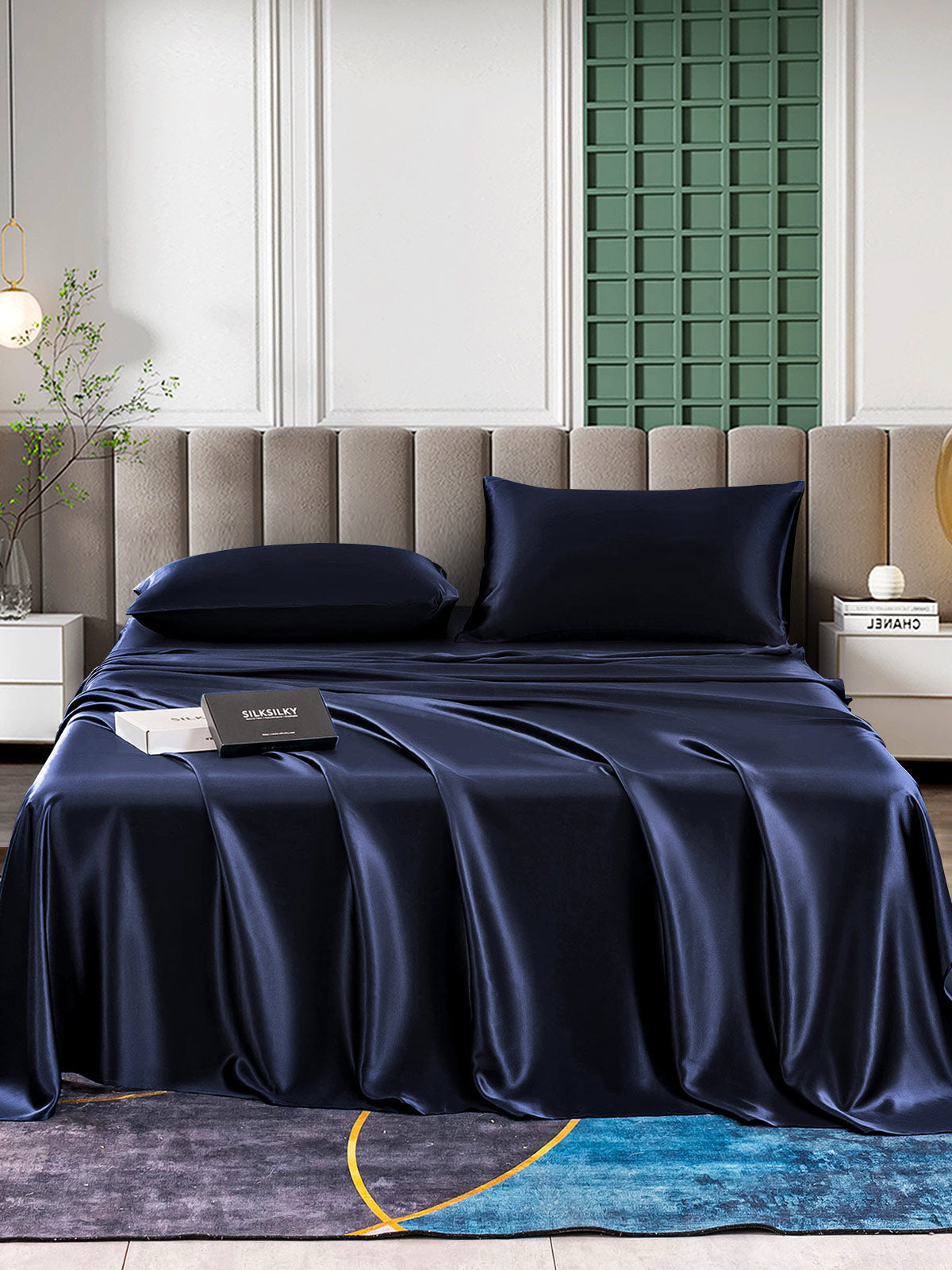 SilkSilky AU 25Momme Pure Silk Bedding Set DarkBlue 001