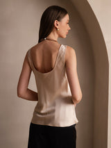 [Champagne] SilkSilky-AU 19Momme Stretch Silk Charmeuse Sleeveless Scoop Neck Camisole 002