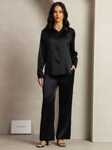[Black] SilkSilky-AU 19Momme Silk Lapel Collar Women''s Outfit Sets 001,