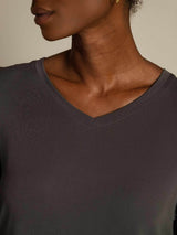 [Gray] SilkSilky-AU 100% High-Twist Silk Jersey Short Sleeve V Neck Women's T-Shirt 004
