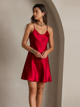 [Wine] SilkSilky-AU Spaghetti Strap V Neck Dress 005