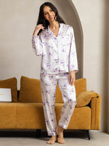 [Lilac Bloom] SilkSilky-AU Pure Silk Notch Collar Women's Pyjamas 003,
