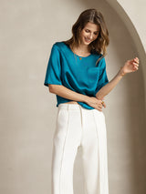 [Teal] SilkSilky-AU Half Sleeve Scoop Neck Women's T-Shirt 003