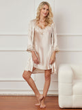 SilkSilky AU 3/4 Sleeve Nightgown&Robe Set Ivory 005