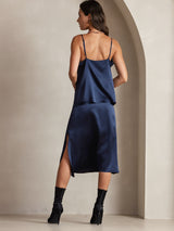 [Dark Blue] SilkSilky-AU Spaghetti Strap Cowl Neck Camisole 002