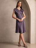 SilkSilky-AU Pure Silk Sleeveless V Neck Nightgown PurpleGray 001