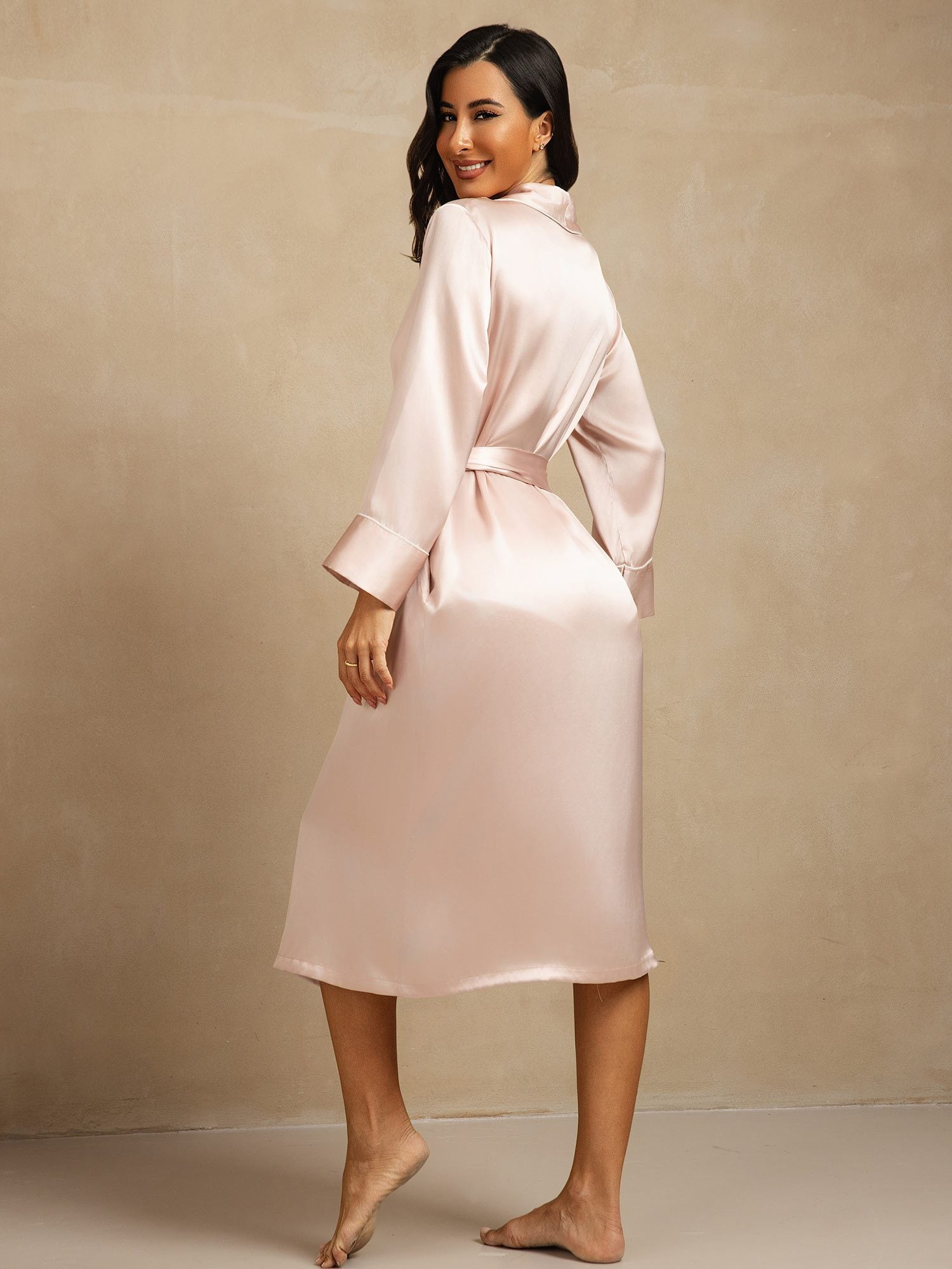 [Pink] SilkSilky-AU Pure Silk Collar Women's Dressing Gown 002