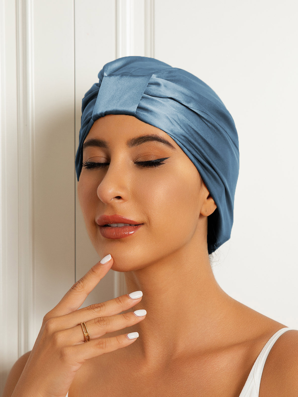 SilkSilky-AU Pure Silk Sleep Cap SteelBlue 003