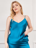 SilkSilky-AU Pure Silk Deep V Neck Plus Size Camisole Top Teal 001