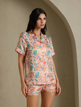 [Pink Fauna] SilkSilky-AU Short Sleeve Notch Collar Women's Pyjamas 003