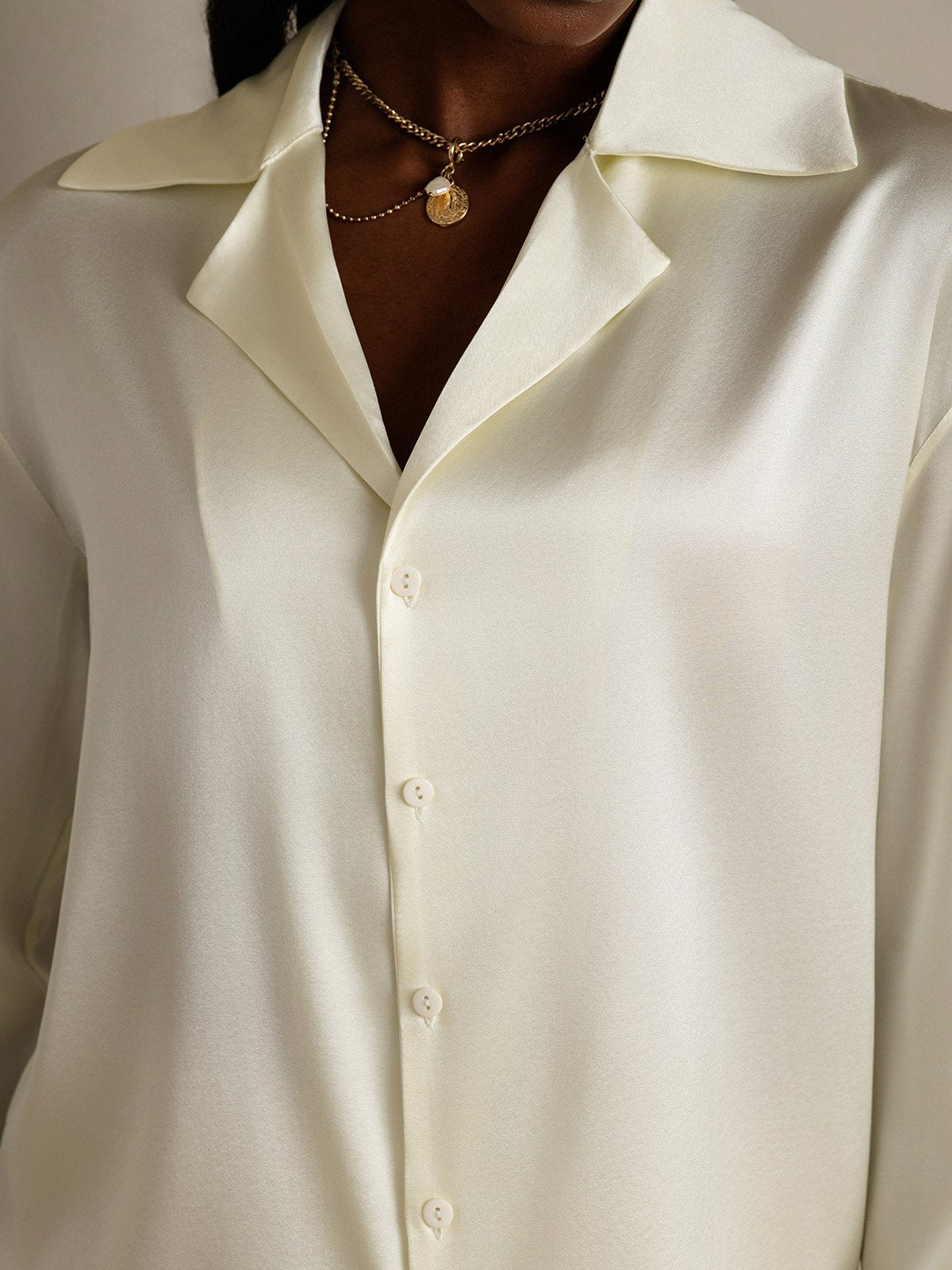SilkSilky-AU 19Momme Silk Long Sleeve Lapel Women's Shirt Ivory 007