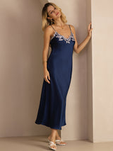 [Blue] SilkSilky-AU Spaghetti Strap V Neck Dress 003