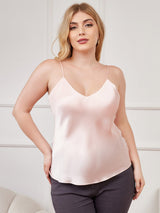 [Pink] SilkSilky-AU Spaghetti Strap V Neck Plus Size Camisole Top 001