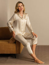 [Champagne] SilkSilky-AU Long Sleeve Lapel Collar Women's Pyjamas 005