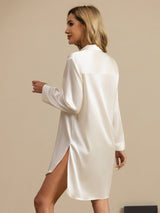 [White] SilkSilky-AU Long Sleeve Lapel Collar Nightshirt 002