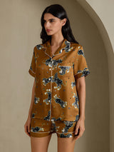 [Brown Lion] SilkSilky-AU Short Sleeve Notch Collar Women's Pyjamas 003