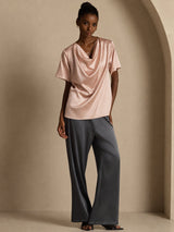 [Tuscany] SilkSilky-AU Short Sleeve Cowl Neck Women's Blouse 006