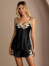 [Black] SilkSilky-AU Sleeveless V Neck Camisole Set 003