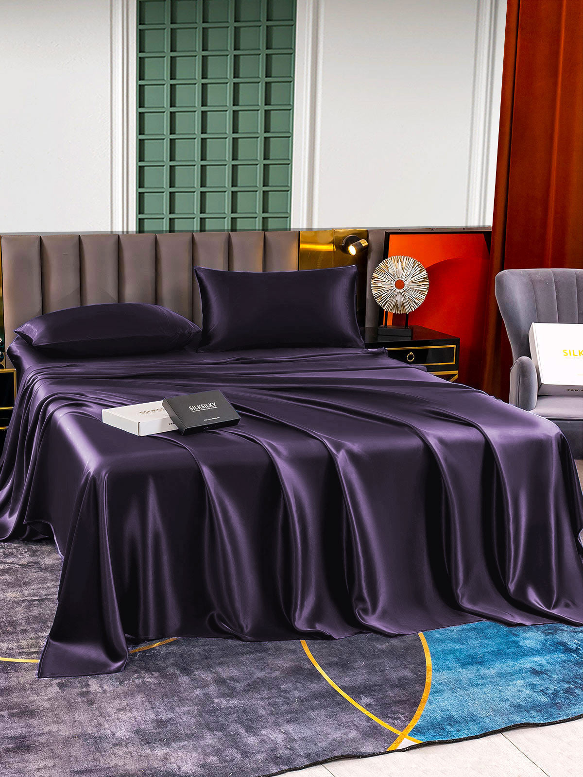 [Deep Purple] SilkSilky-AU 22Momme Pure Silk Bedding Set 006,