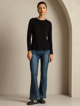 [Black] SilkSilky-AU Pure Silk Round Neck Women's T-Shirt 004