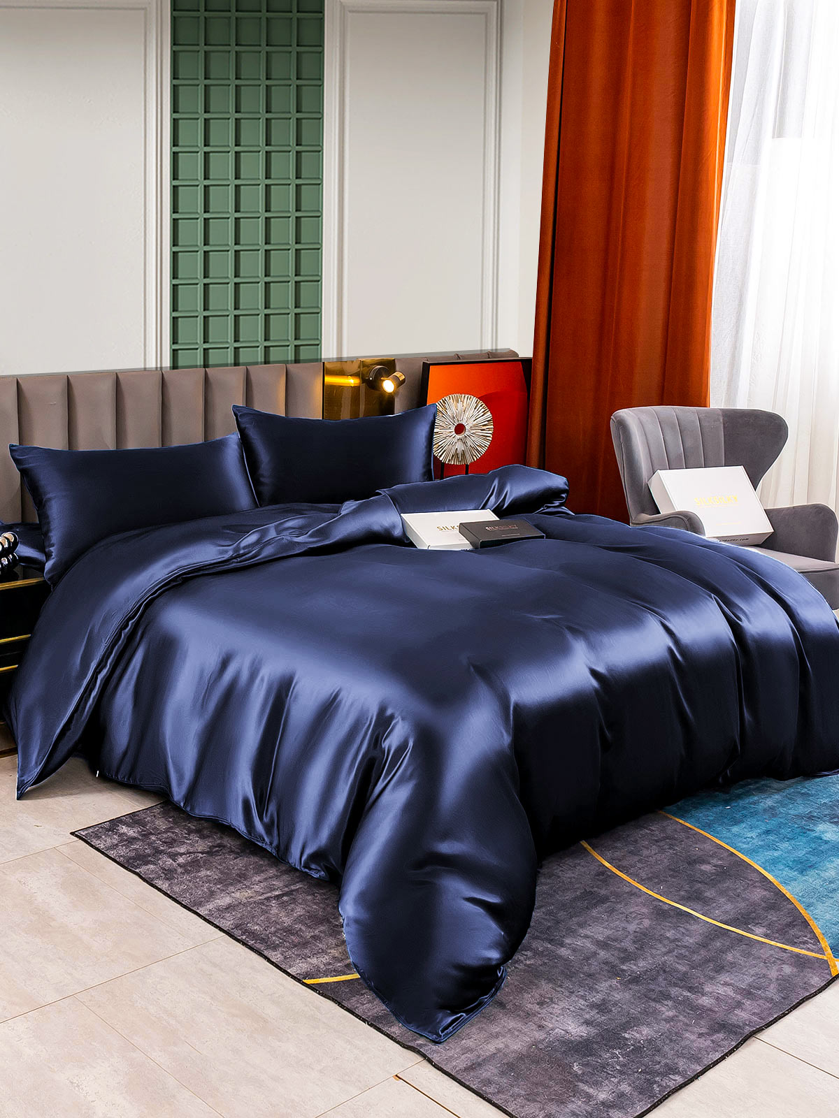 [Dark Blue] SilkSilky-AU 25Momme Bedding Set 003