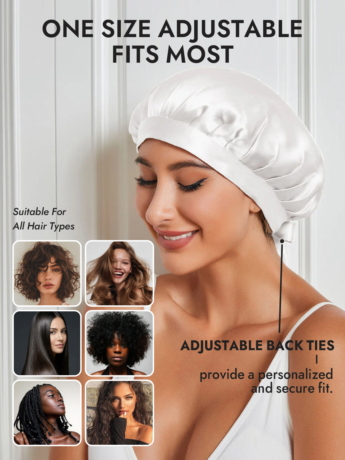 [White] SilkSilky-AU Pure Silk Sleep Cap 005