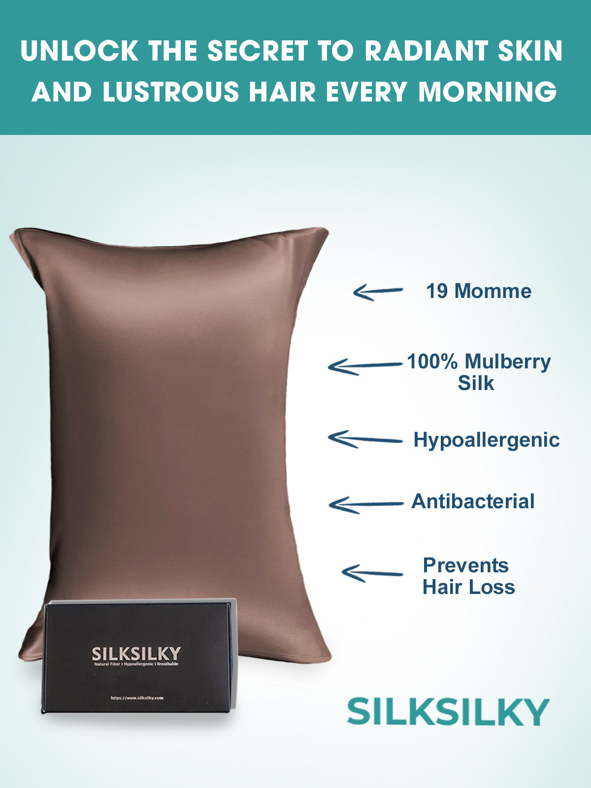 SilkSilky-AU 19Momme Pure Silk Pillowcase Brown 003