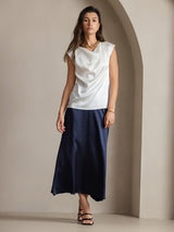 [White] SilkSilky-AU Cap Sleeve Cowl Neck Women's T-Shirt 007