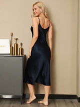 [Dark Blue] SilkSilky-AU Sleeveless V Neck Nightgown 002