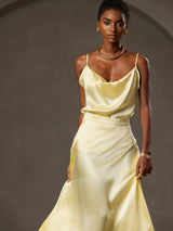 [Yellow] SilkSilky-AU 19Momme Stretch Silk Charmeuse Spaghetti Strap Cowl Neck Camisole 003