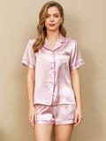 SilkSilky-AU Pure Silk Short Sleeve Lapel Women's Pyjamas Lavender 003