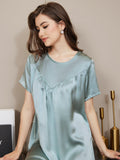 SilkSilky AU Pure Silk Short Sleeve Round Neck Nightgown LightBlue 006