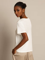 [White] SilkSilky-AU 100% Silk Jersey Short Sleeve Round Neck Women's T-Shirt 002