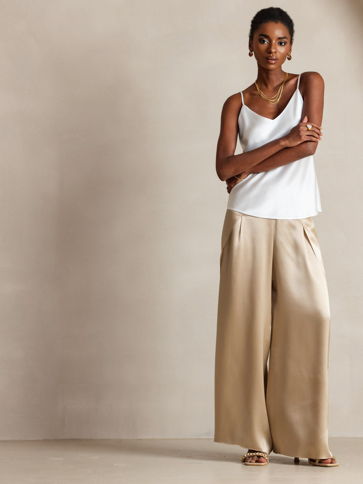 [White] SilkSilky-AU Pure Silk Sleeveless V Neck Camisole 006