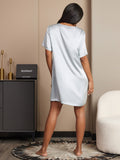 SilkSilky AU Pure Silk Short Sleeve Round Neck Nightgown LightBlue 002