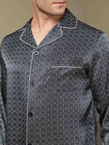 [Navy Ginkgo] SilkSilky-AU 19Momme Long Sleeve Notch Collar Men's Pyjamas 009
