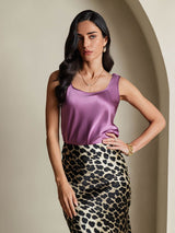 [Deep Purple] SilkSilky-AU 19Momme Stretch Silk Charmeuse Sleeveless Scoop Neck Camisole 003