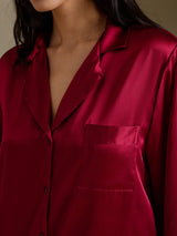 [Wine] SilkSilky-AU Long Sleeve Lapel Collar Nightshirt 004
