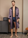 SilkSilky AU Pure Silk Long Sleeve Mens Robe PurpleGray 003