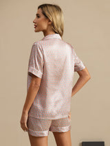 [Pink Heart Geo] SilkSilky-AU Short Sleeve Notch Collar Women's Pyjamas 002